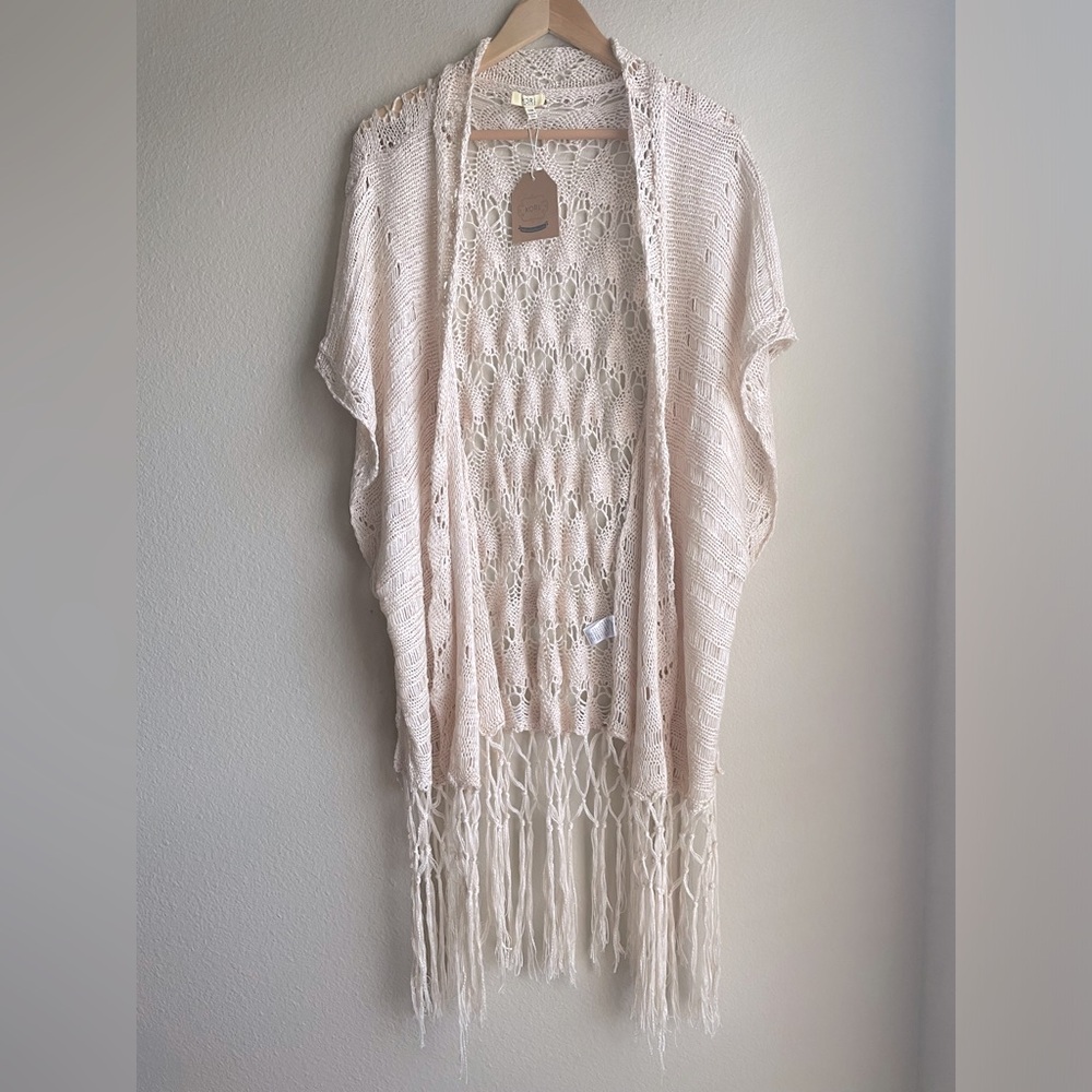 Kori America Women’s Cream Open Knit Cardigan Kimono Cover Up